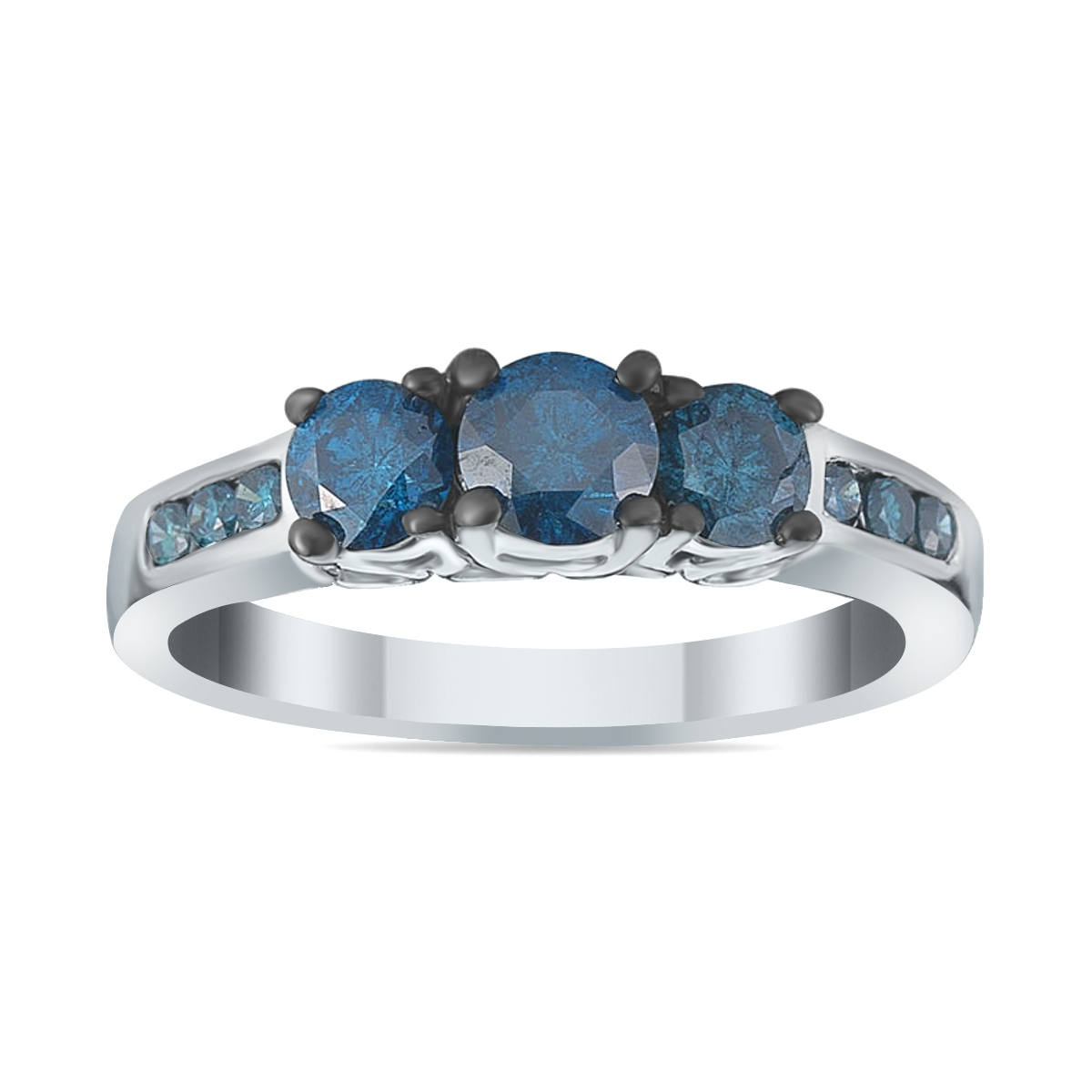 Image of 1 1/10 Carat TW Natural Blue Diamond Three Stone Ring in 10K White Gold
