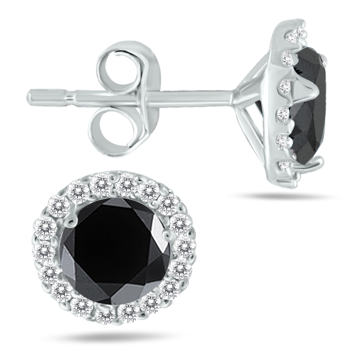 Image of 1 1/4 Carat TW Black and White Diamond Halo Earrings in 14K White Gold