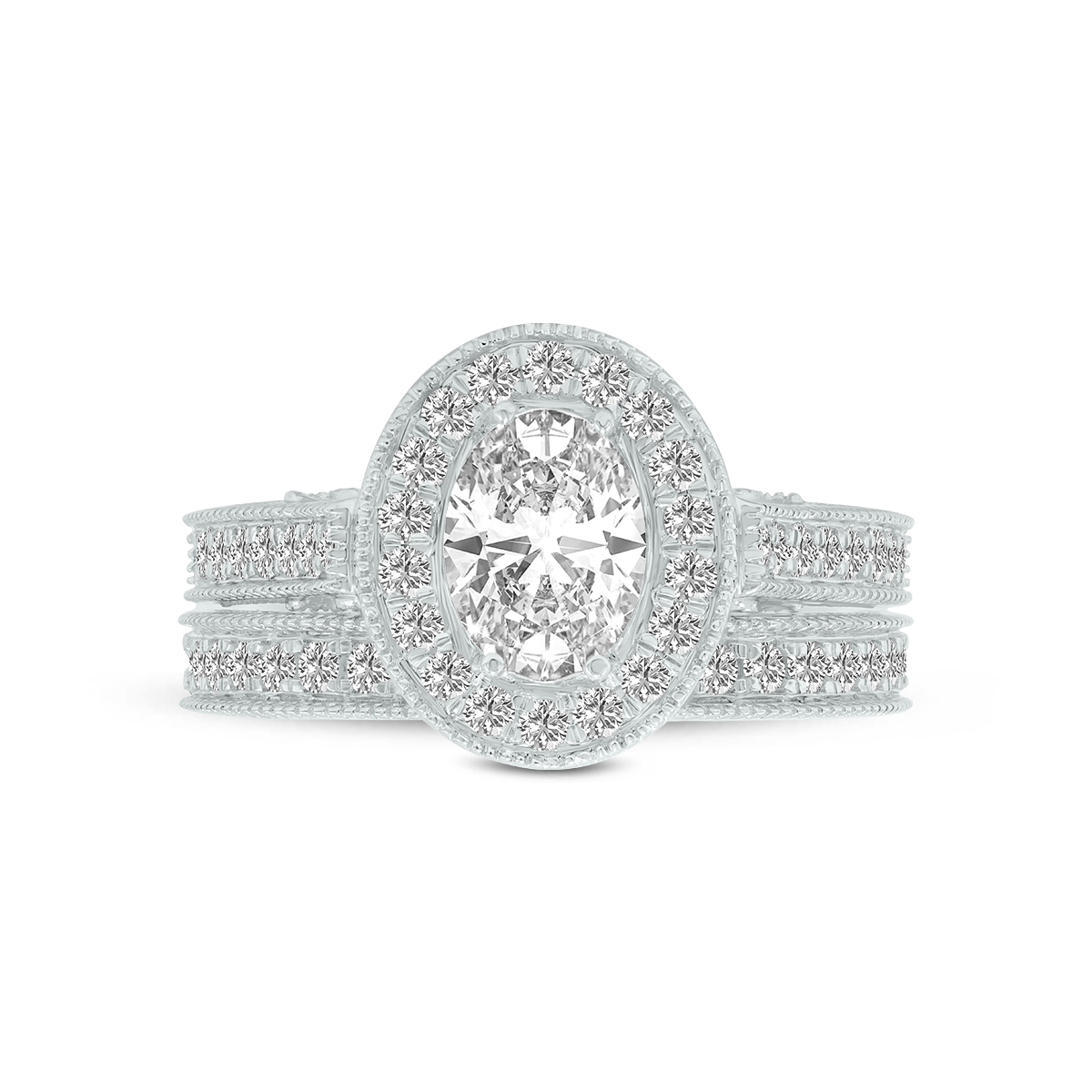 Image of 1 3/4 Carat TW Oval Shape Lab Grown Diamond Bridal Set in 14K White Gold