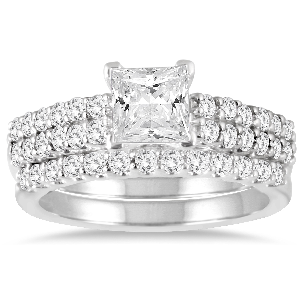 Image of 1 3/4 Carat TW Princess Diamond Bridal Set in 14K White Gold