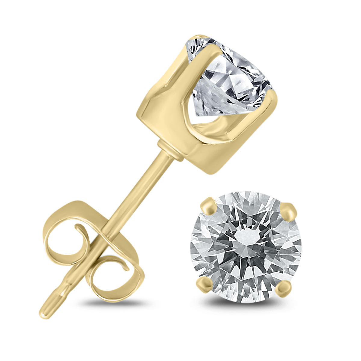 Image of 1 Carat TW Diamond Solitaire Stud Earrings in 14K Yellow Gold (I-J COLOR SI2-SI3 CLARITY)