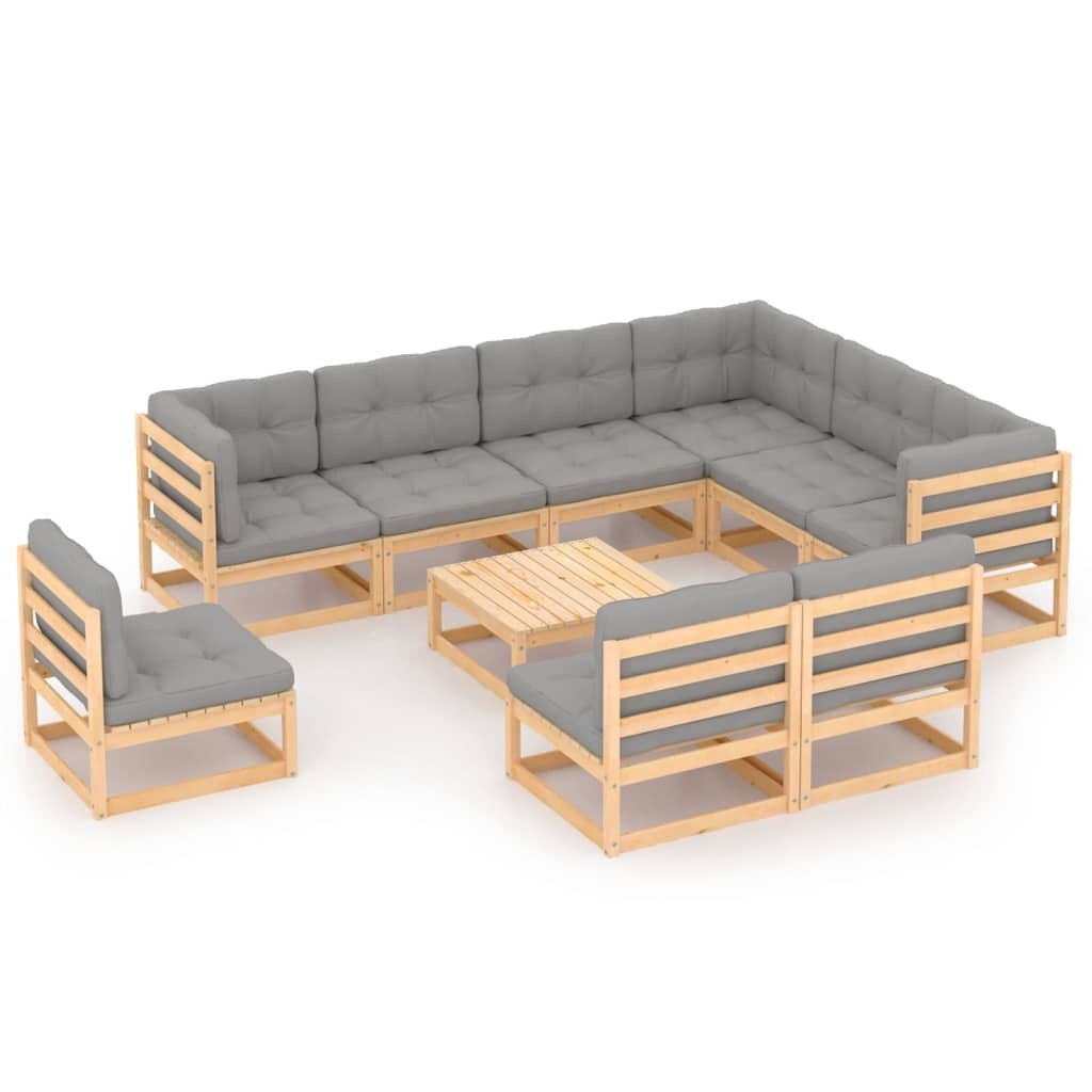 Image of 10 Piece Garden Lounge Set with Cushions Solid Pinewood