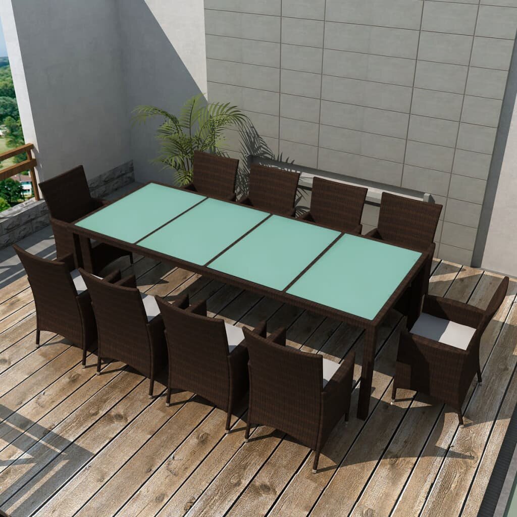 Image of 11 Piece Outdoor Dining Set with Cushions Poly Rattan Brown