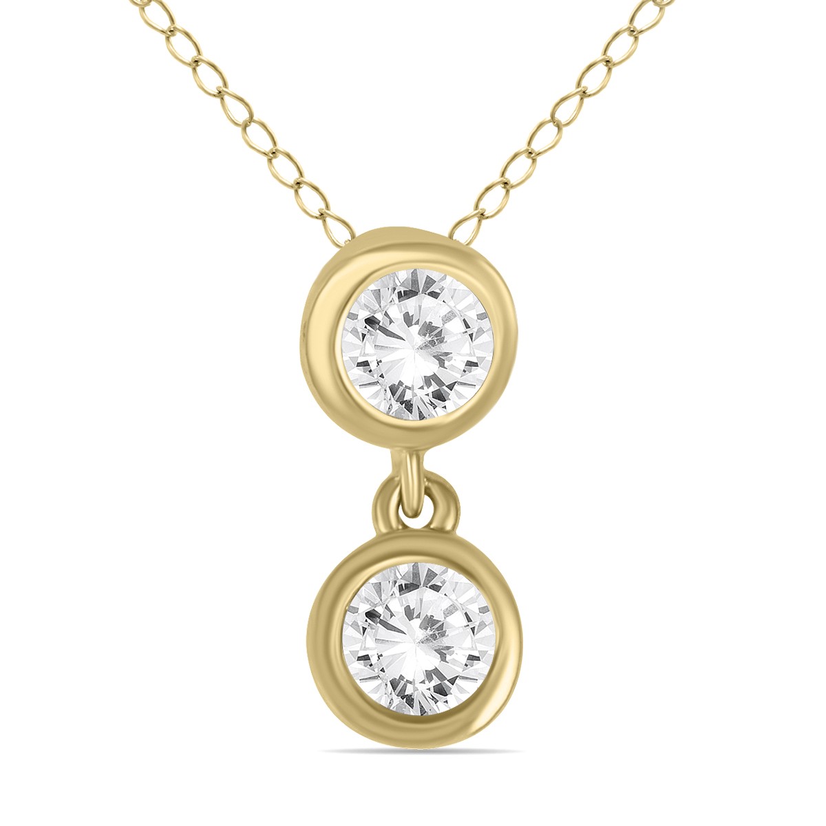 Image of 1/2 CTW Two Stone Natural Diamond Drop Pendant in 14K Yellow Gold
