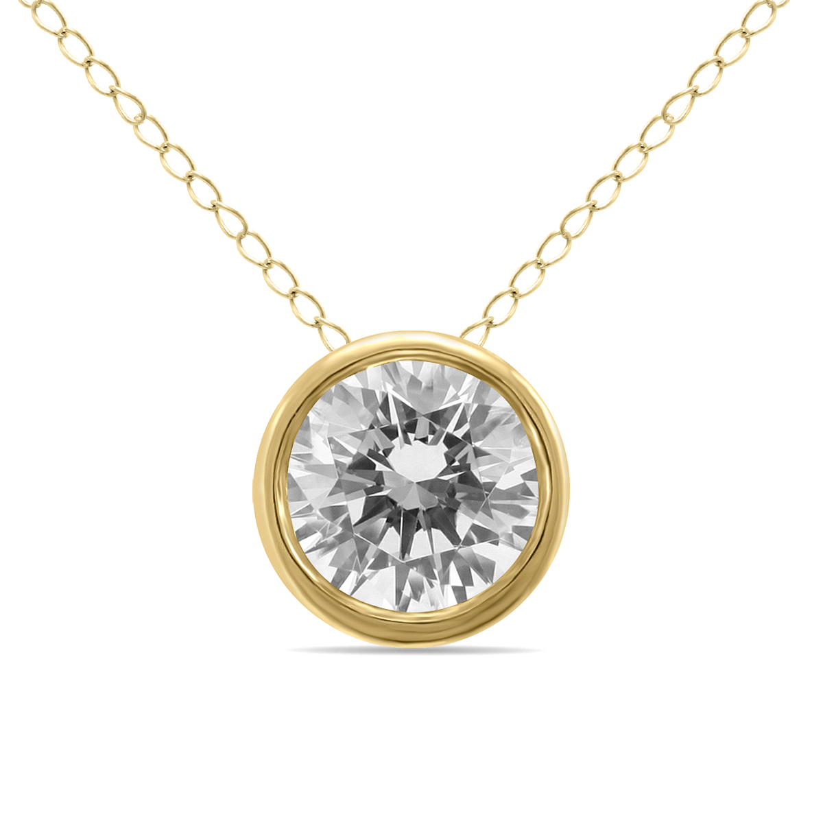 Image of 1/2 Carat Round Solitaire Diamond Bezel Set Pendant in 14K Yellow Gold