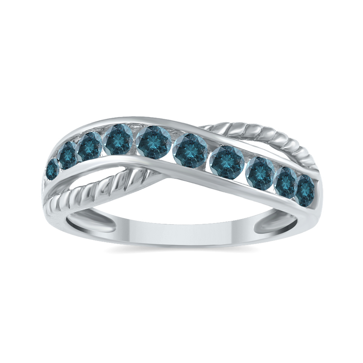 Image of 1/2 Carat TW 9 Stone Blue Diamond Infinity Ring in 10K White Gold