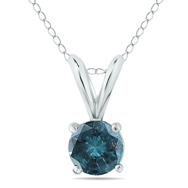 Image of 1/2 Carat TW Round Blue Diamond Solitaire Pendant in 14K White Gold