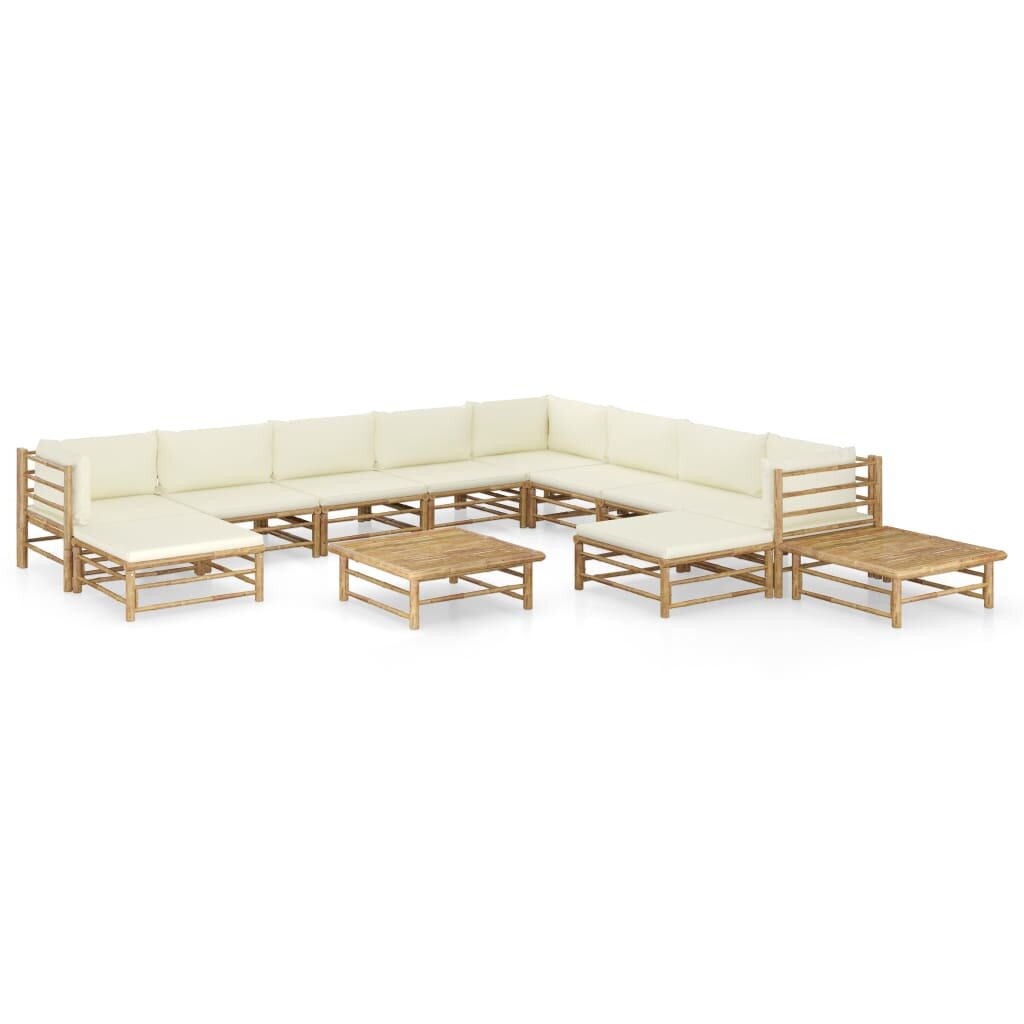 Image of 12 Piece Garden Lounge Set with Cream White Cushions Bamboo