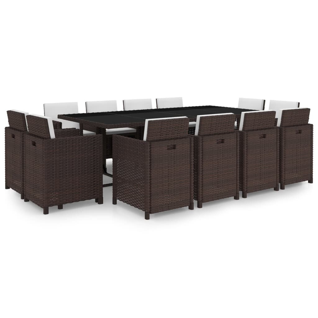 Image of 13 Piece Outdoor Dining Set with Cushions Poly Rattan Brown