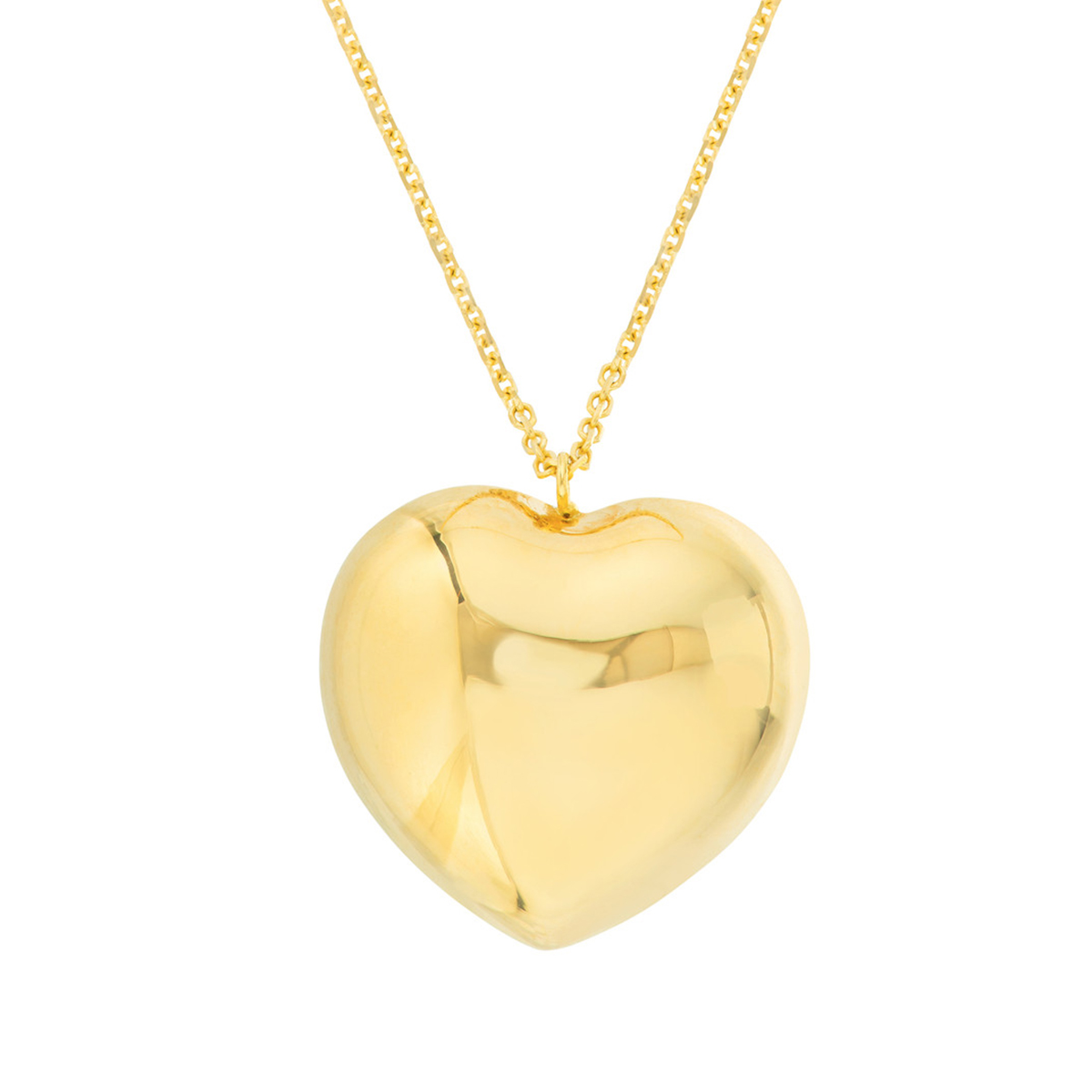 Image of 14K Solid Yellow Gold Large Puff Heart on Adjustable Necklace