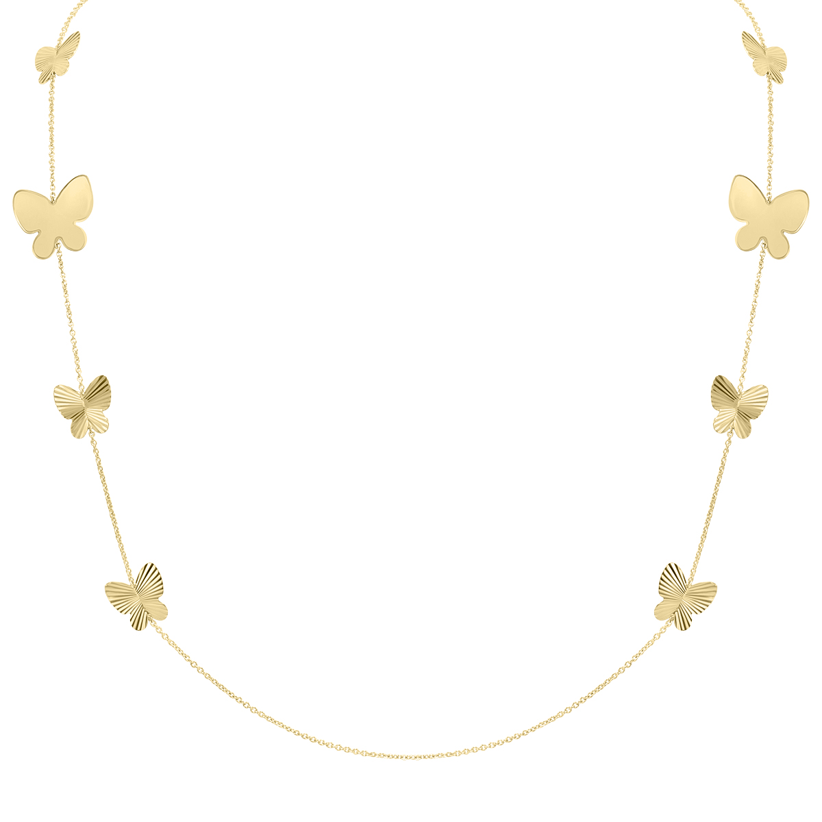 Image of 14K Yellow Gold Graduating Butterfly Station Necklace with Lobster Clasps