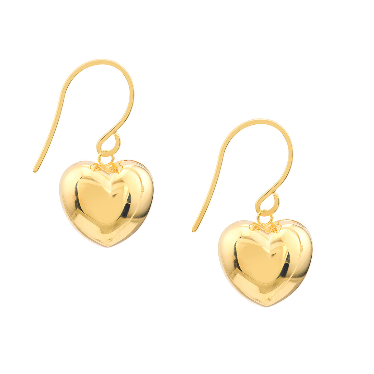 Image of 14K Yellow Gold Puffed Heart Fish Hook Earrings