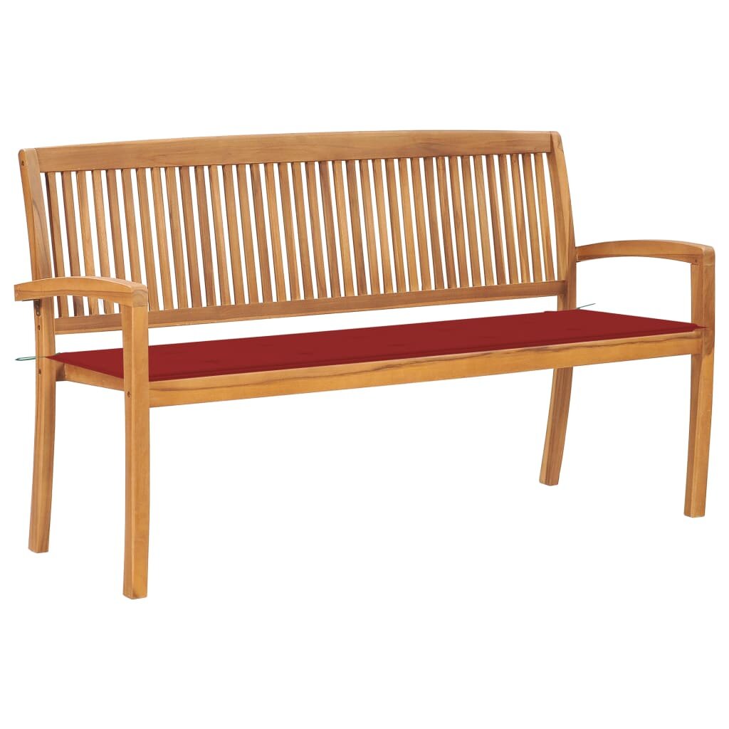 Image of 159CM Stacking Garden Bench with Cushion Outdoor Seating for YardSolid Teak Wood