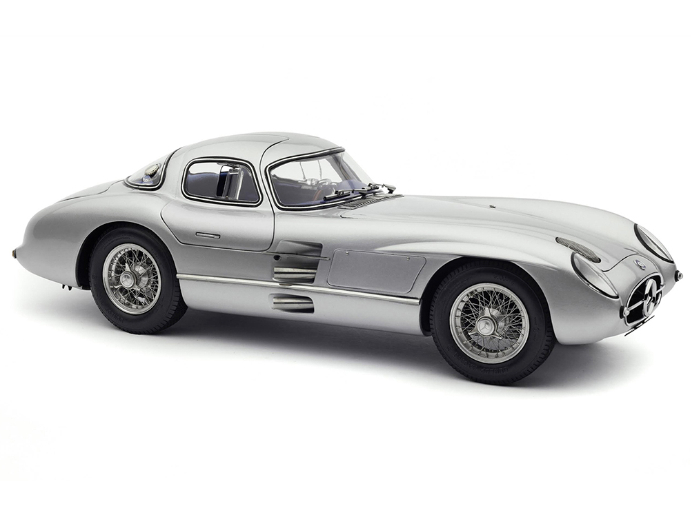 Image of 1955 Mercedes-Benz 300 SLR "Uhlenhaut Coupe" Silver with Blue Interior 1/18 Diecast Model Car by CMC