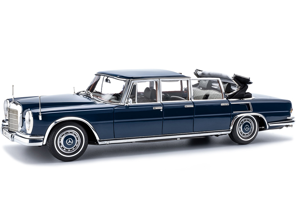 Image of 1965-1981 Mercedes Benz 600 Pullman (W100) Landaulet Limousine Convertible with Functional Softtop Blue 1/18 Diecast Model Car by CMC