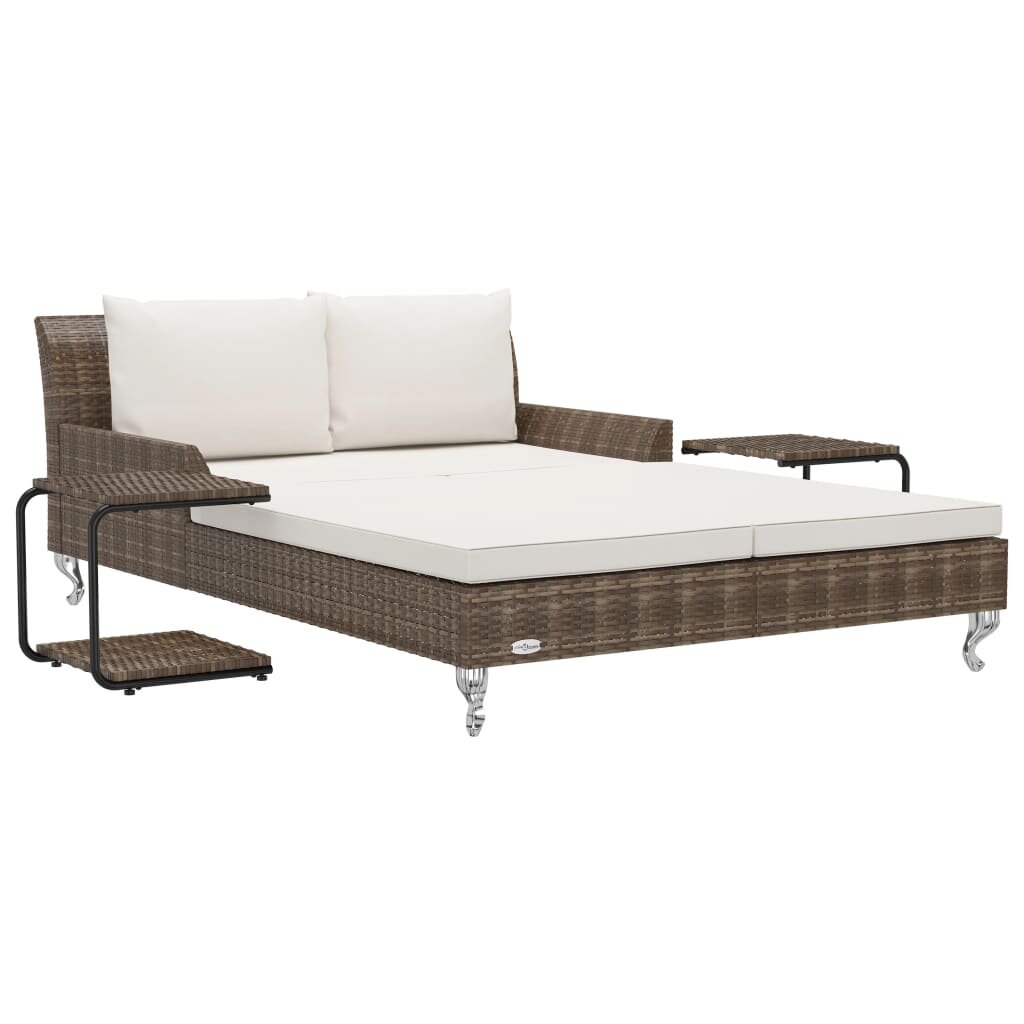 Image of 2-Person Garden Sun Bed with Cushions Poly Rattan Brown