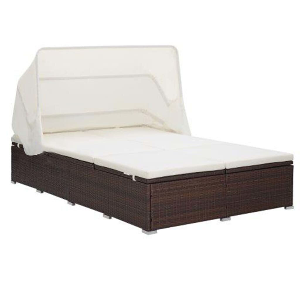 Image of 2-Person Sunbed with Cushion Poly Rattan Brown