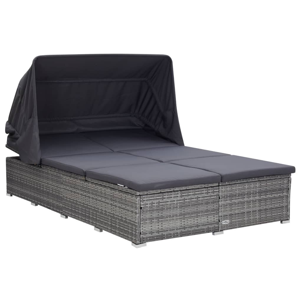 Image of 2-Person Sunbed with Cushion Poly Rattan Gray