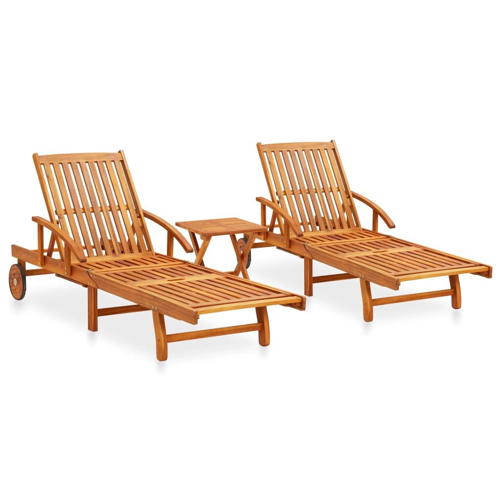 Image of 2 Piece Sunlounger Set with Table Solid Acacia Wood
