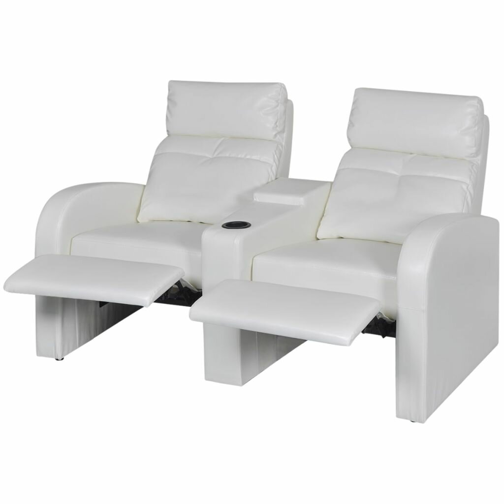 Image of 2-Seater Home Theater Recliner Sofa White Faux Leather