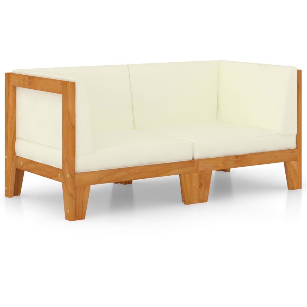Image of 2-Seater Sofa with Cream White Cushions Solid Acacia Wood