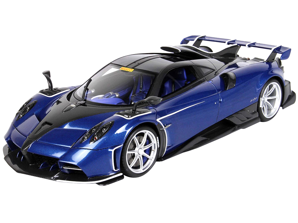 Image of 2020 Pagani Imola Carbon Fiber Blue with Carbon Black Top with DISPLAY CASE Limited Edition to 200 pieces Worldwide 1/18 Model Car by BBR