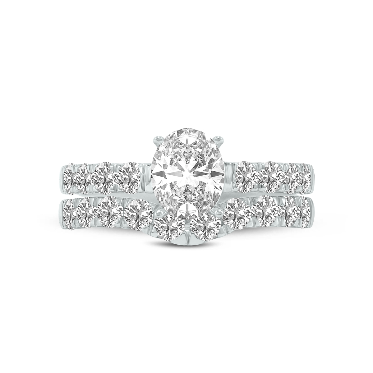 Image of 3 1/4 Carat TW Oval Shape Lab Grown Diamond Bridal Set in 14K White Gold