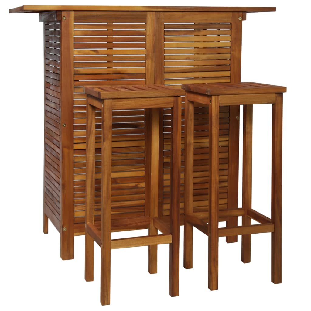 Image of 3 Piece Bar Table and Chair Set Solid Acacia Wood