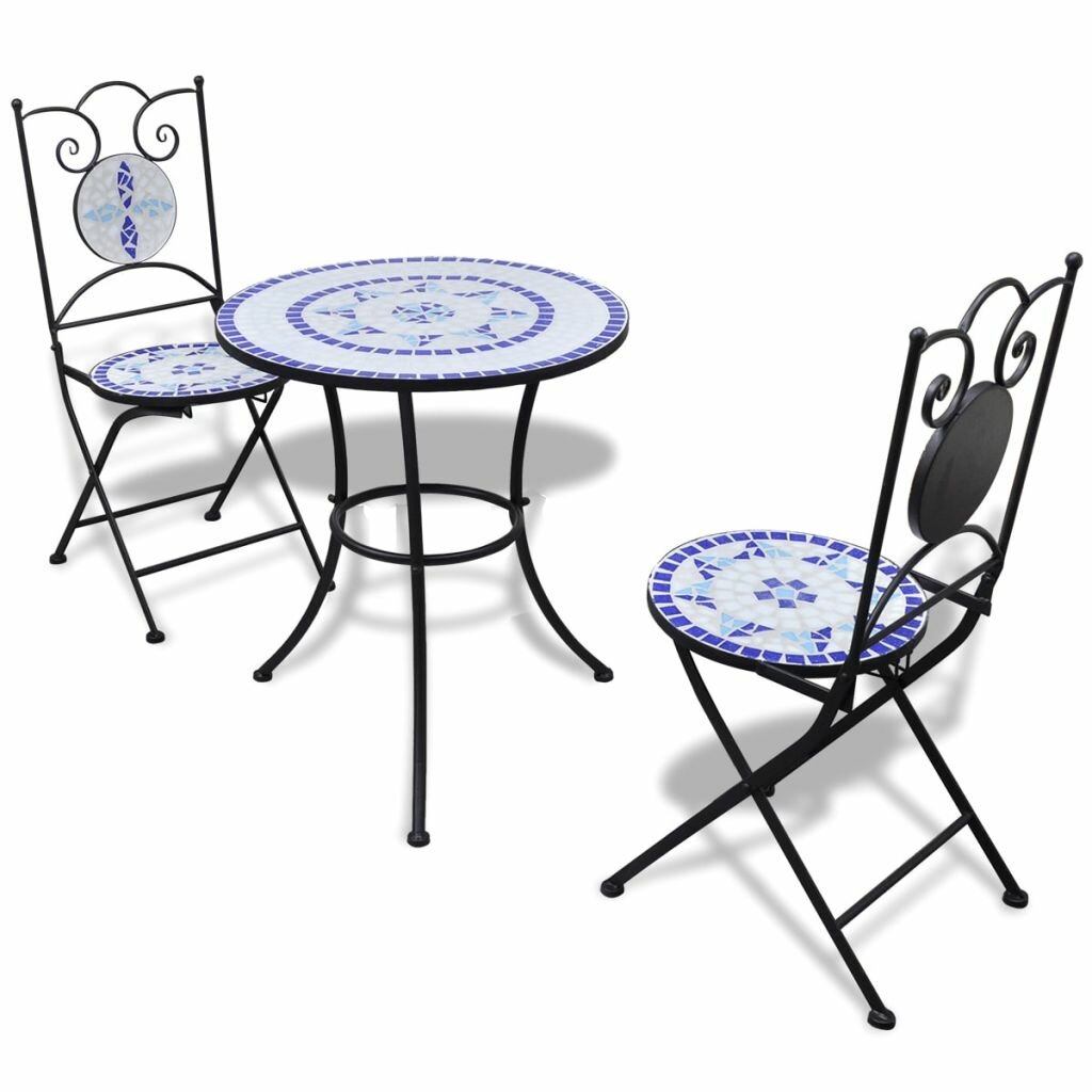 Image of 3 Piece Bistro Set Ceramic Tile Blue and White