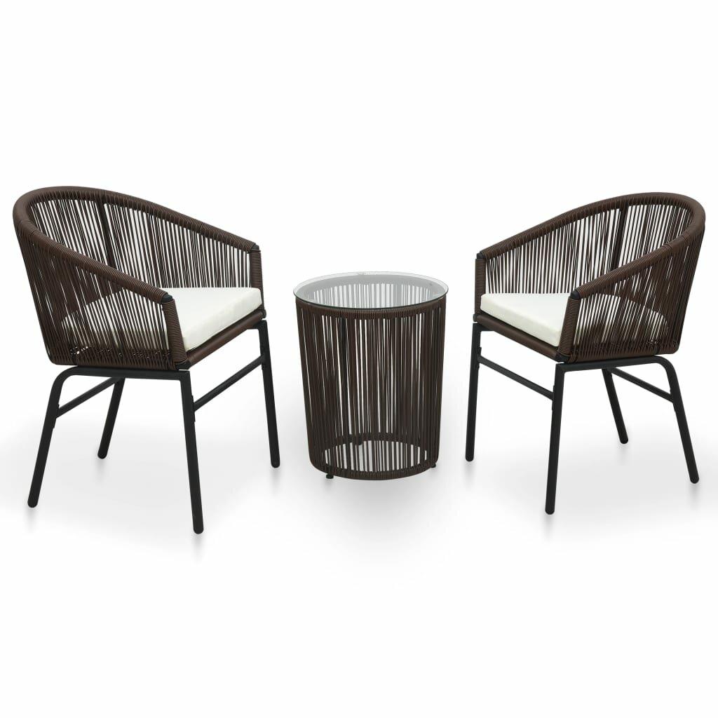 Image of 3 Piece Bistro Set with Cushions PVC Rattan Brown