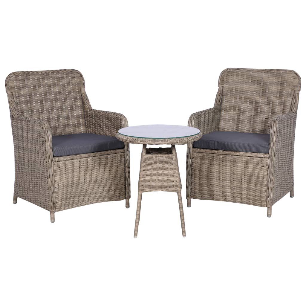 Image of 3 Piece Bistro Set with Cushions Poly Rattan Brown