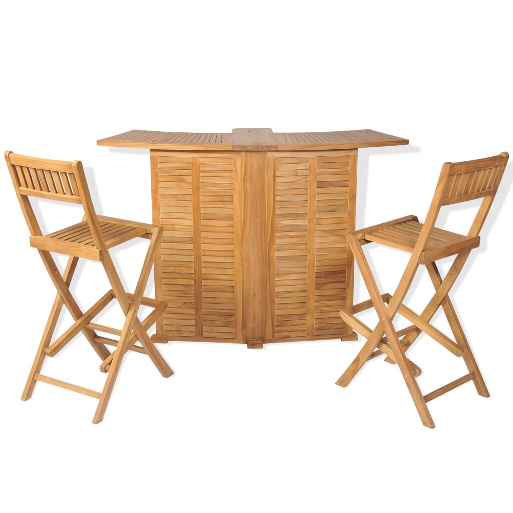 Image of 3 Piece Bistro Set with Folding Chairs Solid Teak Wood