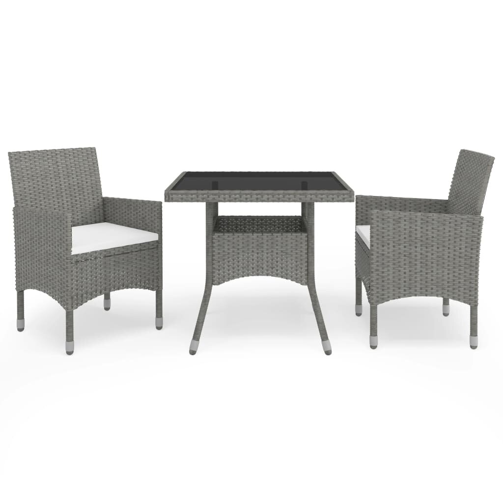 Image of 3 Piece Garden Dining Set Gray Poly Rattan and Glass