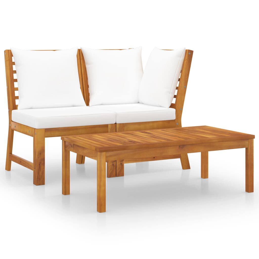 Image of 3 Piece Garden Lounge Set with Cream Cushion Solid Acacia Wood