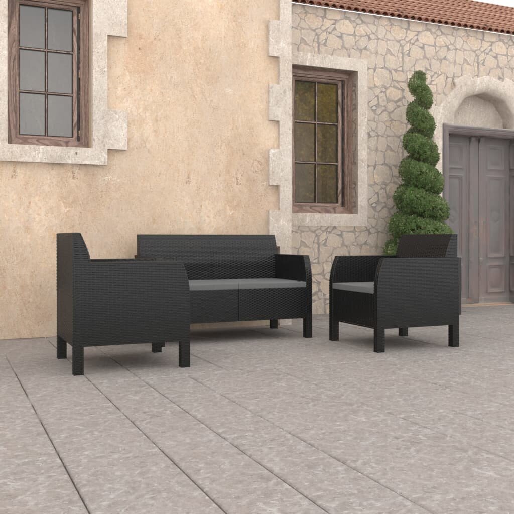 Image of 3 Piece Garden Lounge Set with Cushions PP Anthracite