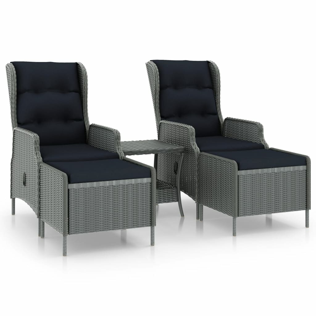 Image of 3 Piece Garden Lounge Set with Cushions Poly Rattan Light Gray