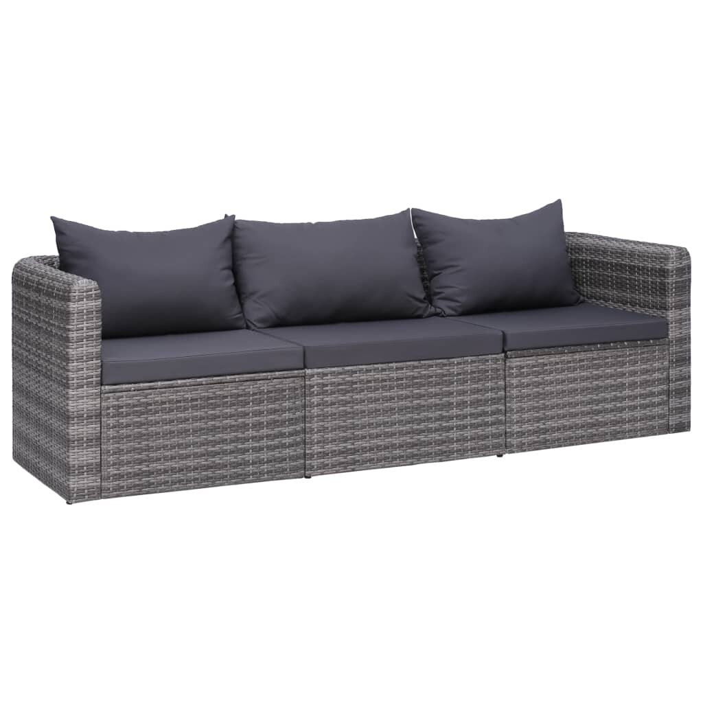 Image of 3 Piece Garden Sofa Set with Cushions Gray Poly Rattan