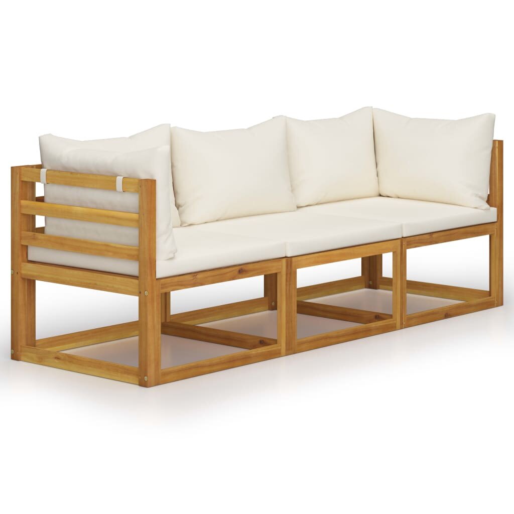 Image of 3-Seater Garden Sofa with Cushion Cream Solid Acacia Wood