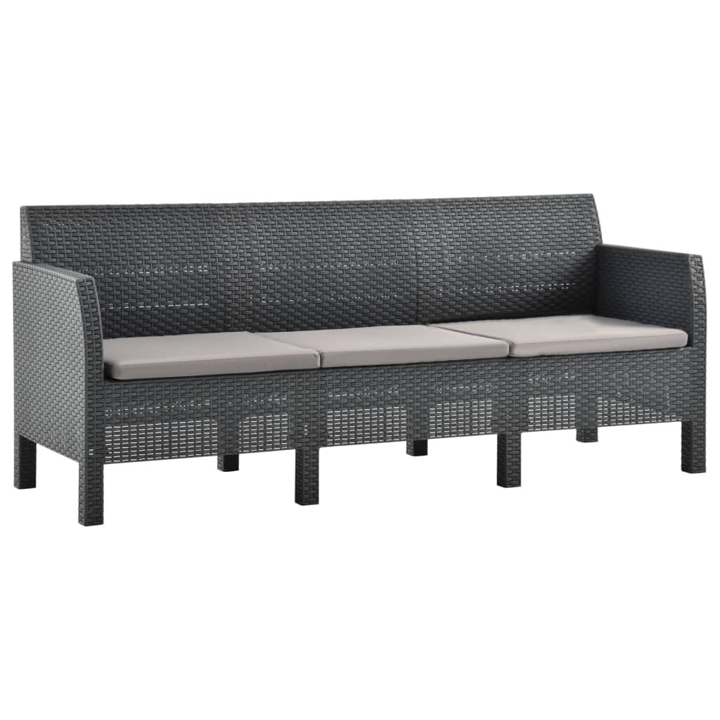 Image of 3-Seater Garden Sofa with Cushions Anthracite PP