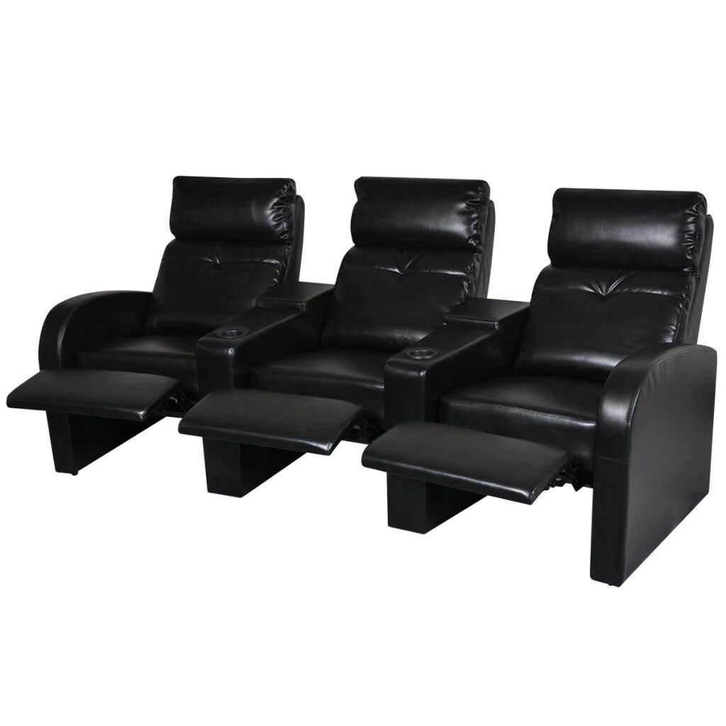 Image of 3-Seater Home Theater Recliner Sofa Black Faux Leather