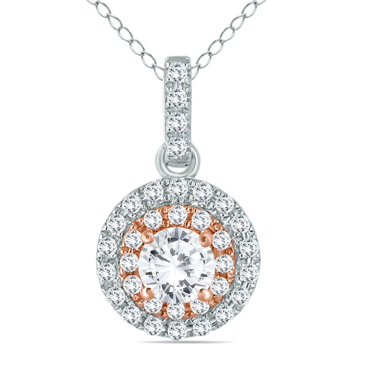 Image of 3/4 CTW Natural Diamond Double Halo Pendant in Two-Tone 14K Gold