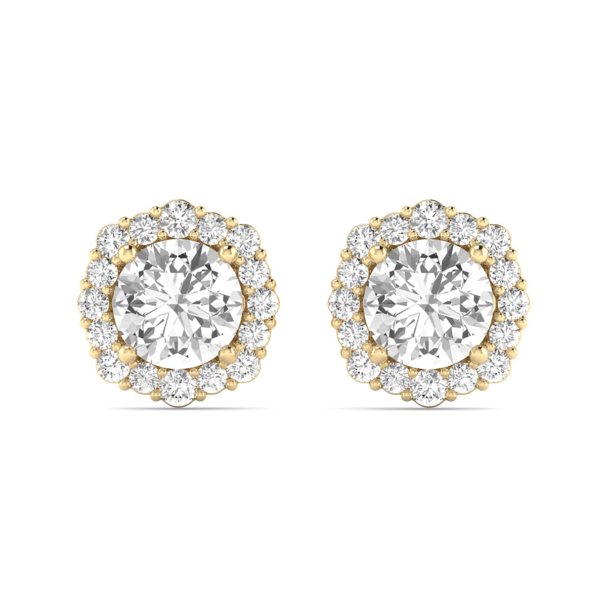 Image of 3/4 Carat TW Floral Halo Diamond Stud Earrings in 14K Yellow Gold