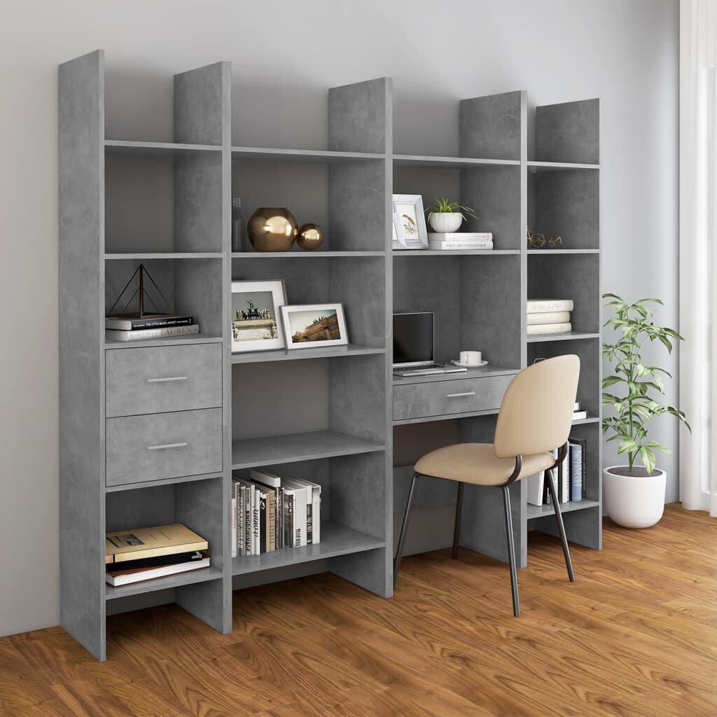 Image of 4 Piece Book Cabinet Set Concrete Gray Chipboard