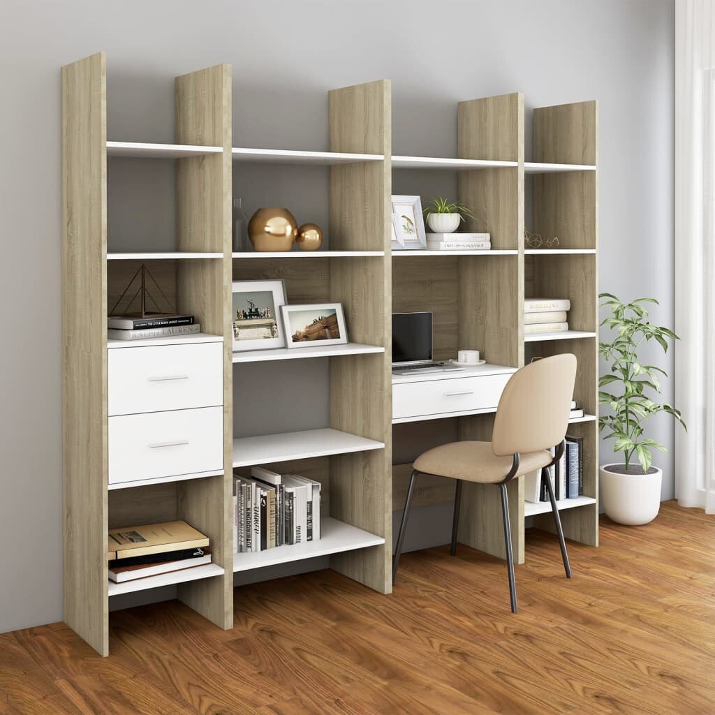 Image of 4 Piece Book Cabinet Set White and Sonoma Oak Chipboard