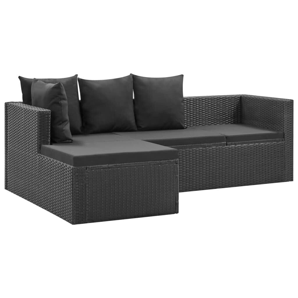 Image of 4 Piece Garden Lounge Set Black with Cushions Poly Rattan