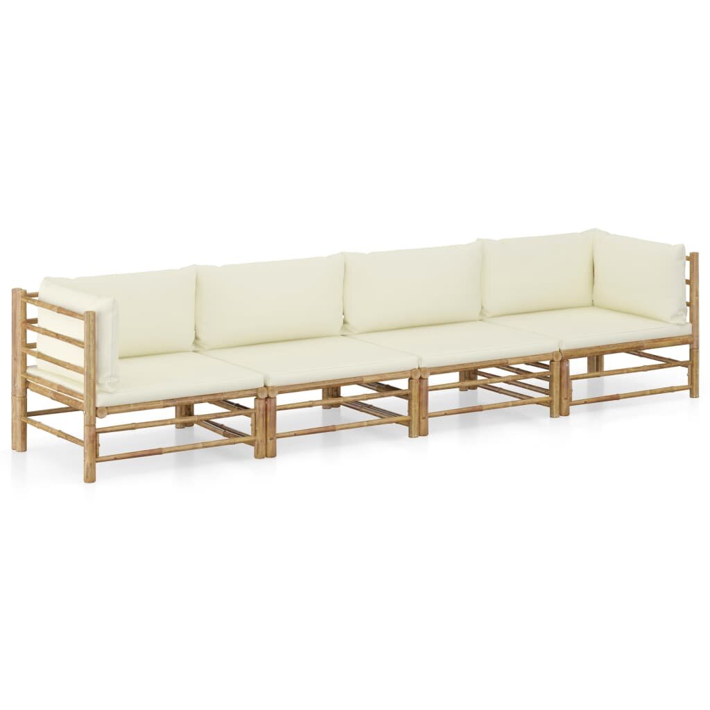 Image of 4 Piece Garden Lounge Set with Cream White Cushions Bamboo