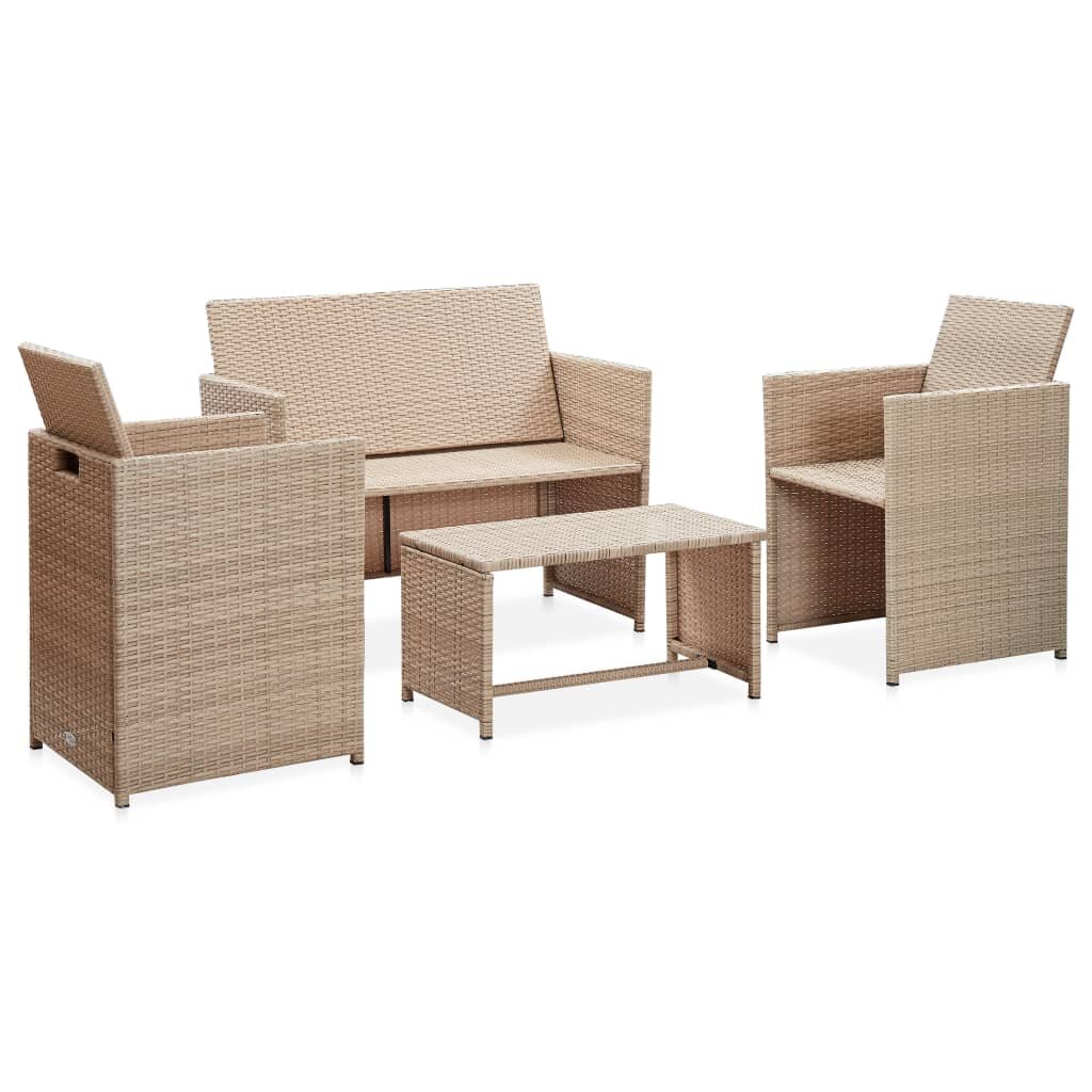 Image of 4 Piece Garden Lounge Set with Cushions Beige Poly Rattan