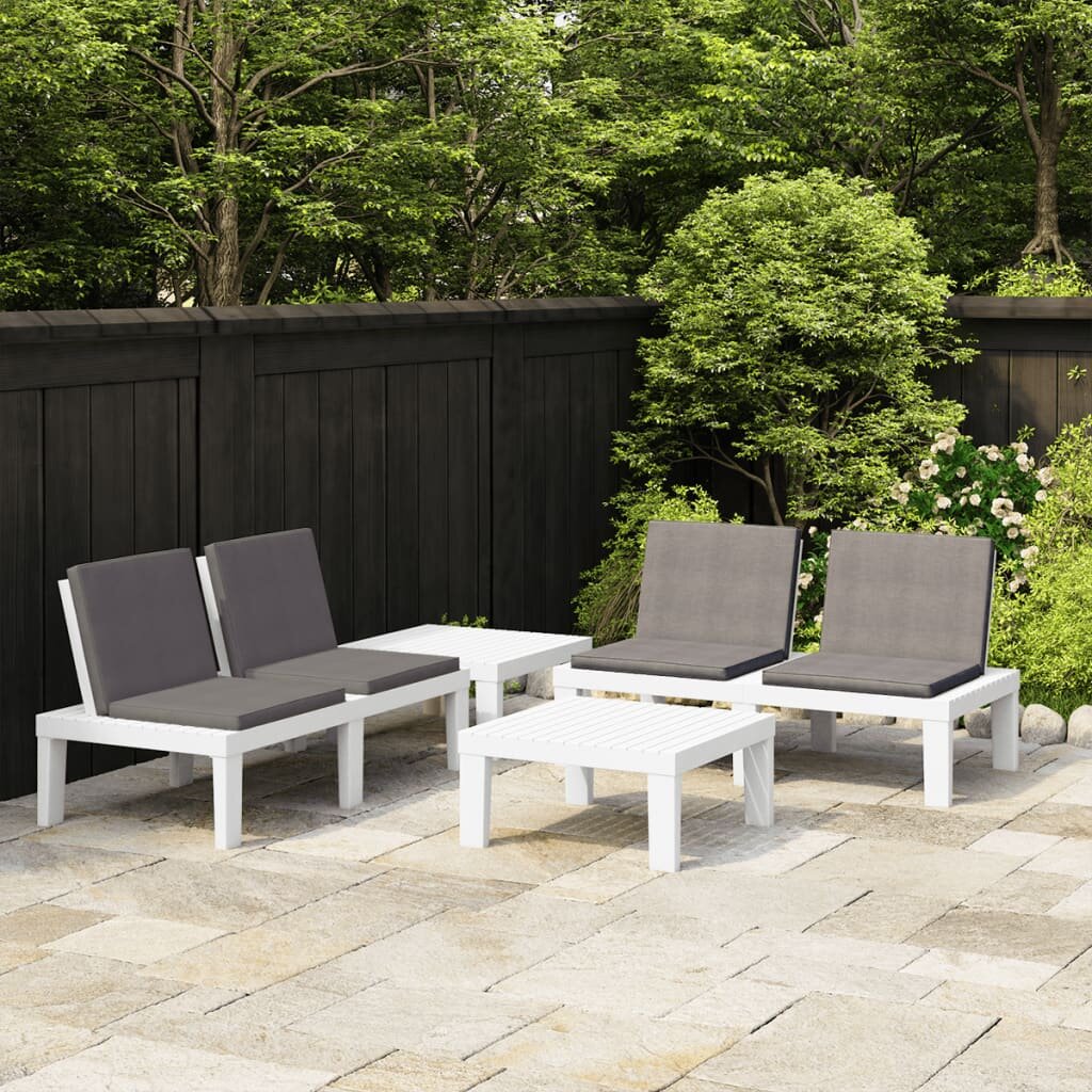 Image of 4 Piece Garden Lounge Set with Cushions Plastic White