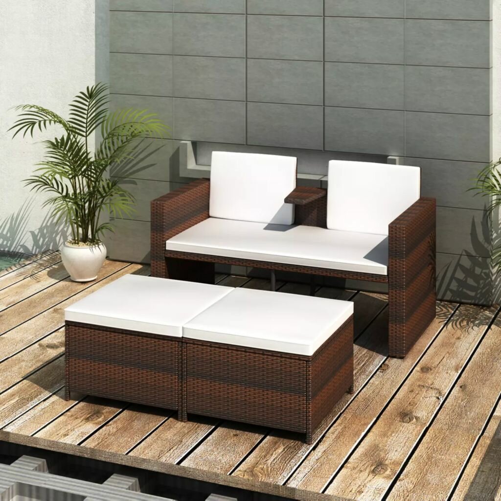 Image of 4 Piece Garden Lounge Set with Cushions Poly Rattan Brown