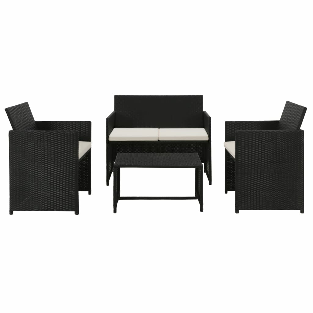Image of 4 Piece Garden Lounge with Cushions Set Poly Rattan Black